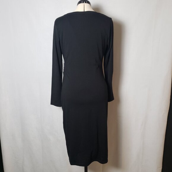 Banana Republic Soft Lux Shirred Side Sheath Midi Dress Black Ladies Size Med - Picture 3 of 13